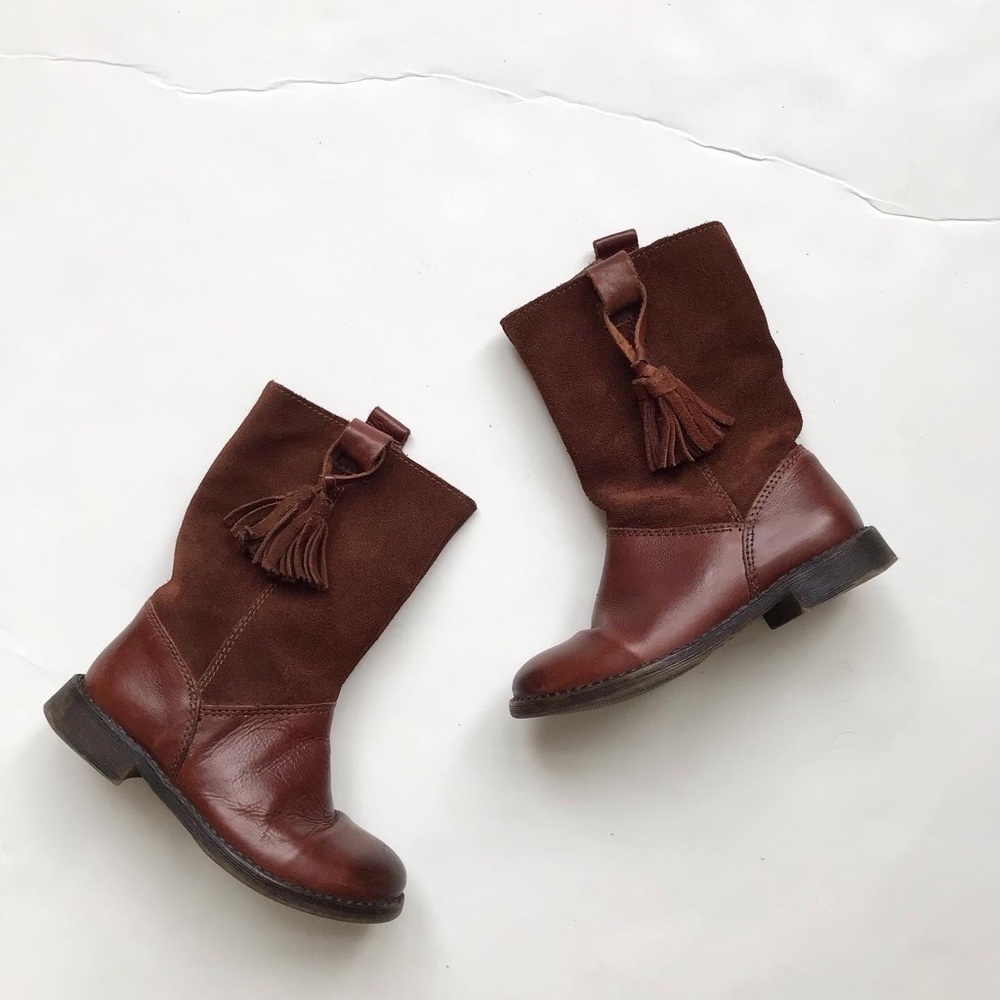 Zara Kids Brown Leather Suede Tassel Riding Boots Toddler Size 9.5